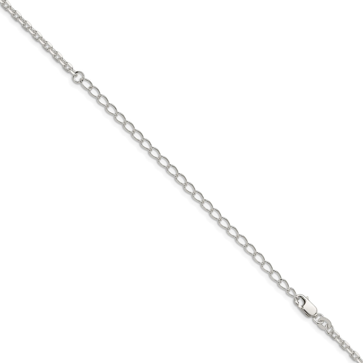 925 White Gold 2.75 mm Polished Chain Necklace, Solid detail view