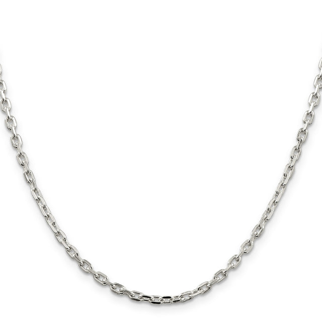 925 White Gold 3.25 mm Polished Chain Necklace, Solid