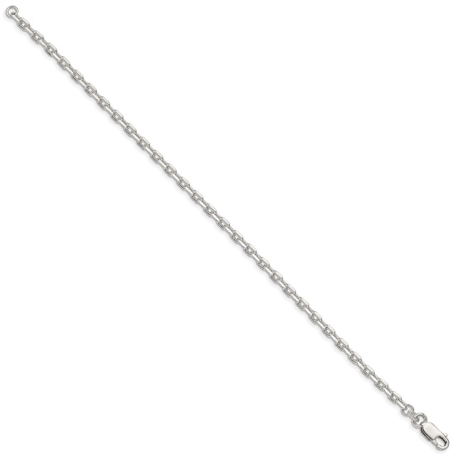 925 White Gold 3.25 mm Polished Chain Bracelet, Solid