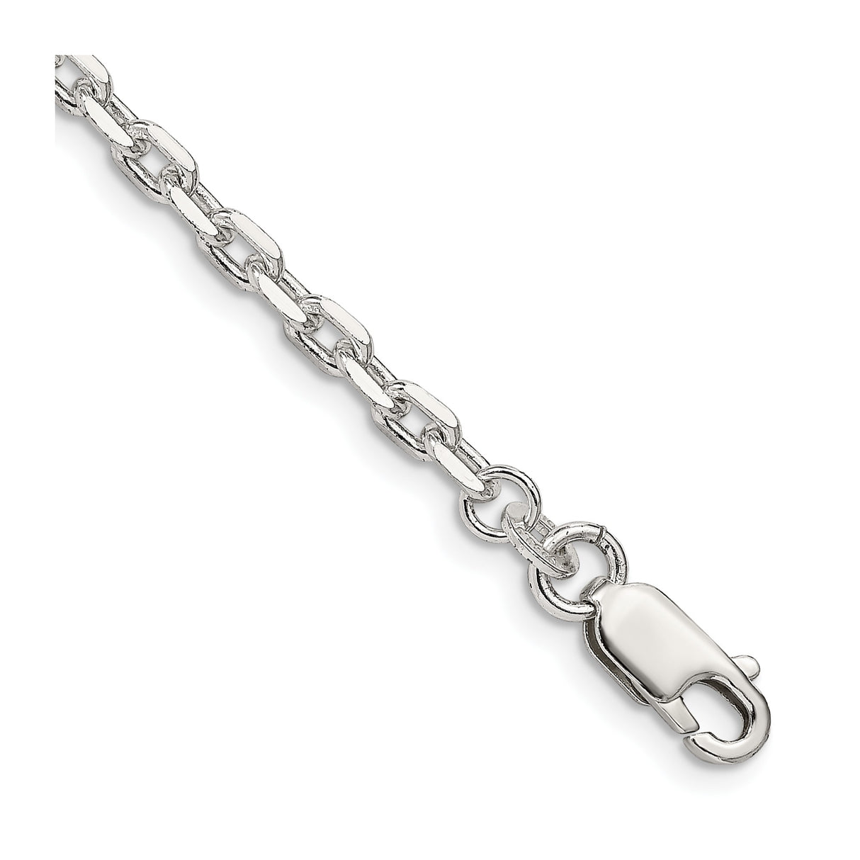 925 White Gold 3.25 mm Polished Chain Bracelet, Solid shown for scale