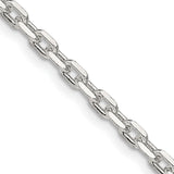 925 White Gold 3.25 mm Polished Chain Necklace, Solid detail view