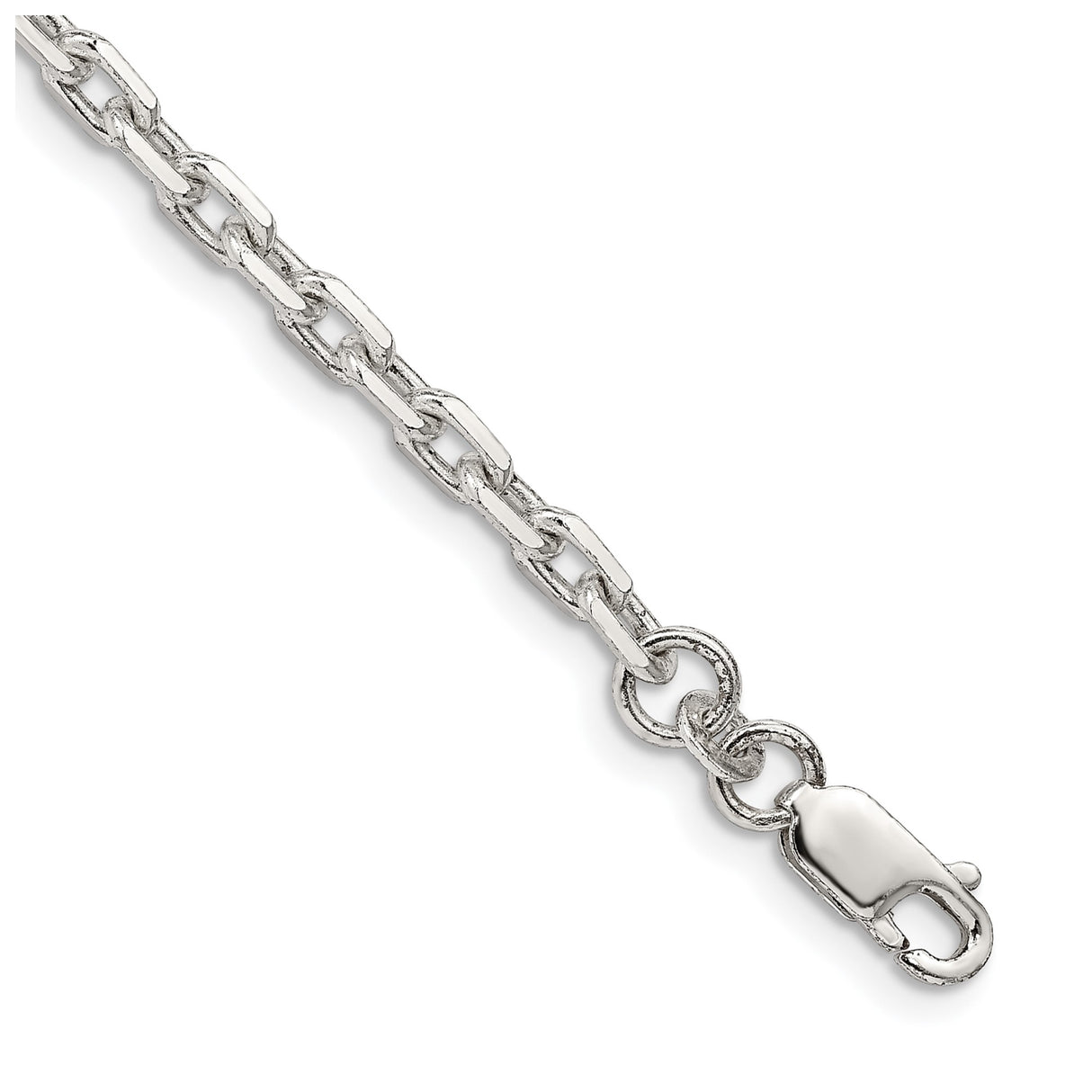 925 White Gold 3.95 mm Polished Chain Bracelet, Solid shown for scale