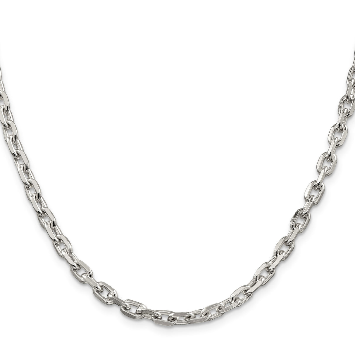 925 White Gold 4.9 mm Polished Chain Necklace, Solid