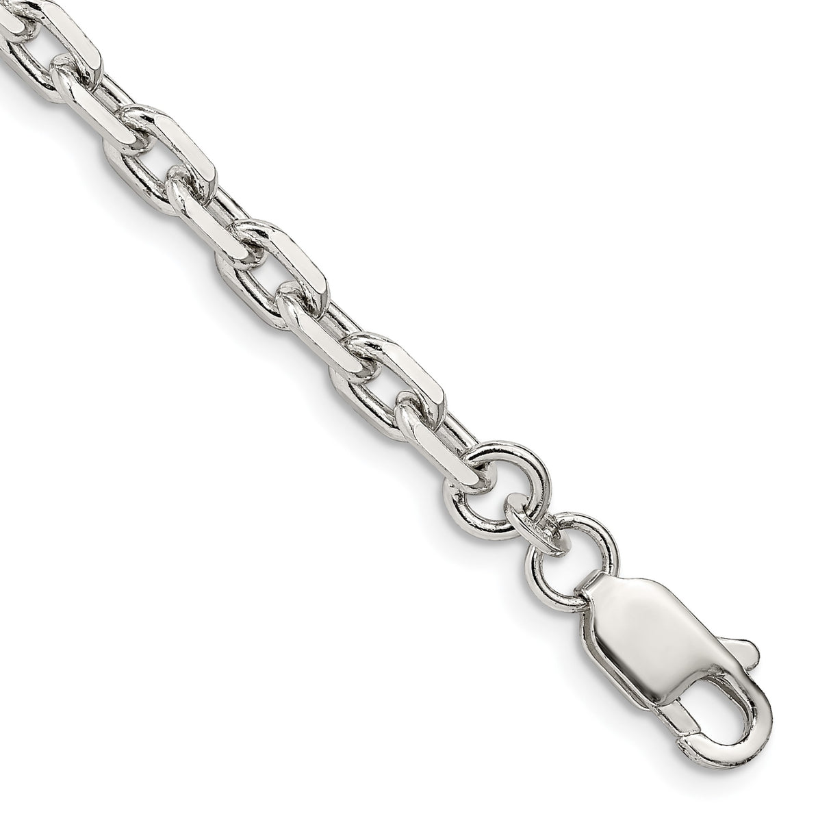 925 White Gold 4.9 mm Polished Chain Bracelet, Solid shown for scale