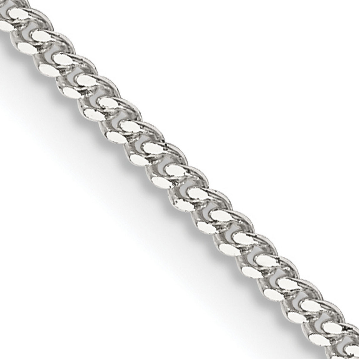 925 White Gold 1.5 mm Curb Chain Necklace, Polished detail view
