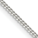 925 White Gold 1.5 mm Curb Chain Necklace, Polished detail view