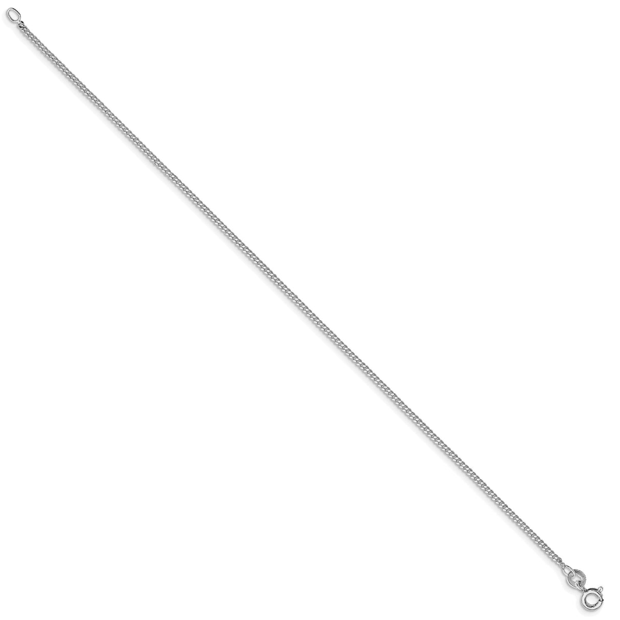 925 White Gold 1.5 mm Curb Chain Anklet, Polished