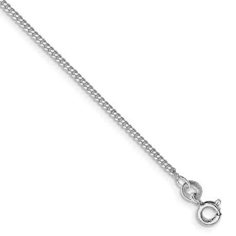 925 White Gold 1.5 mm Curb Chain Anklet, Polished shown for scale