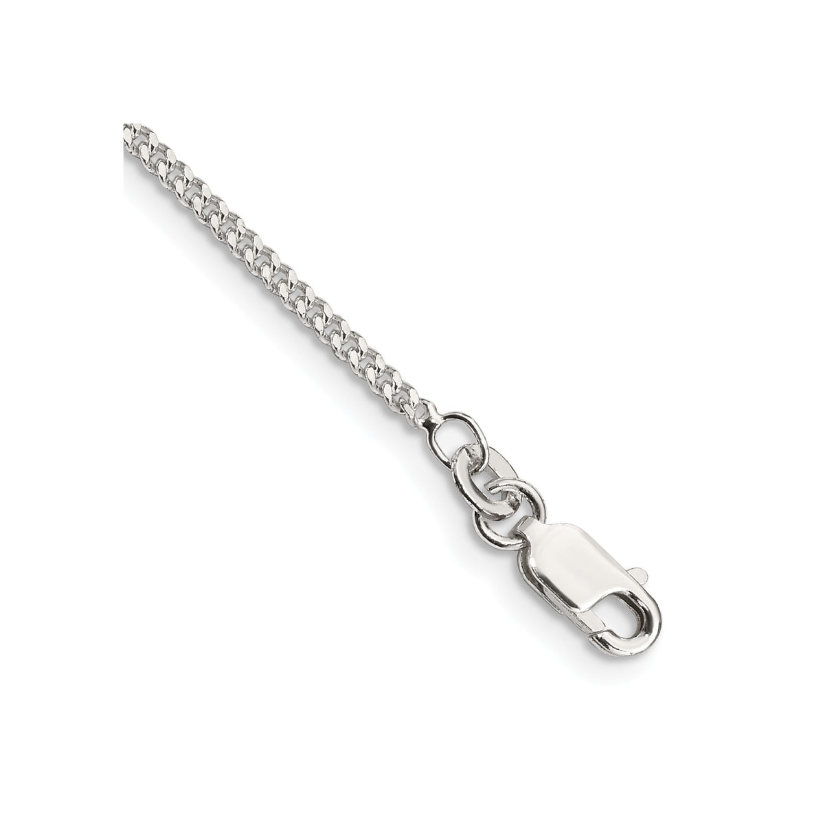 925 White Gold 1.75 mm Curb Chain Anklet, Polished shown for scale
