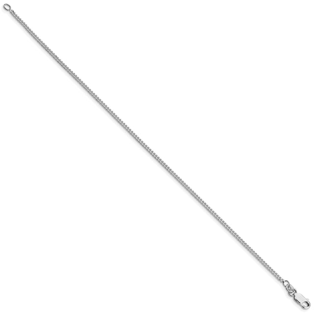 925 White Gold 1.75 mm Curb Chain Anklet, Polished