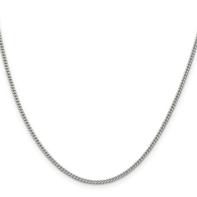 925 White Gold 2 mm Curb Chain Necklace, Polished