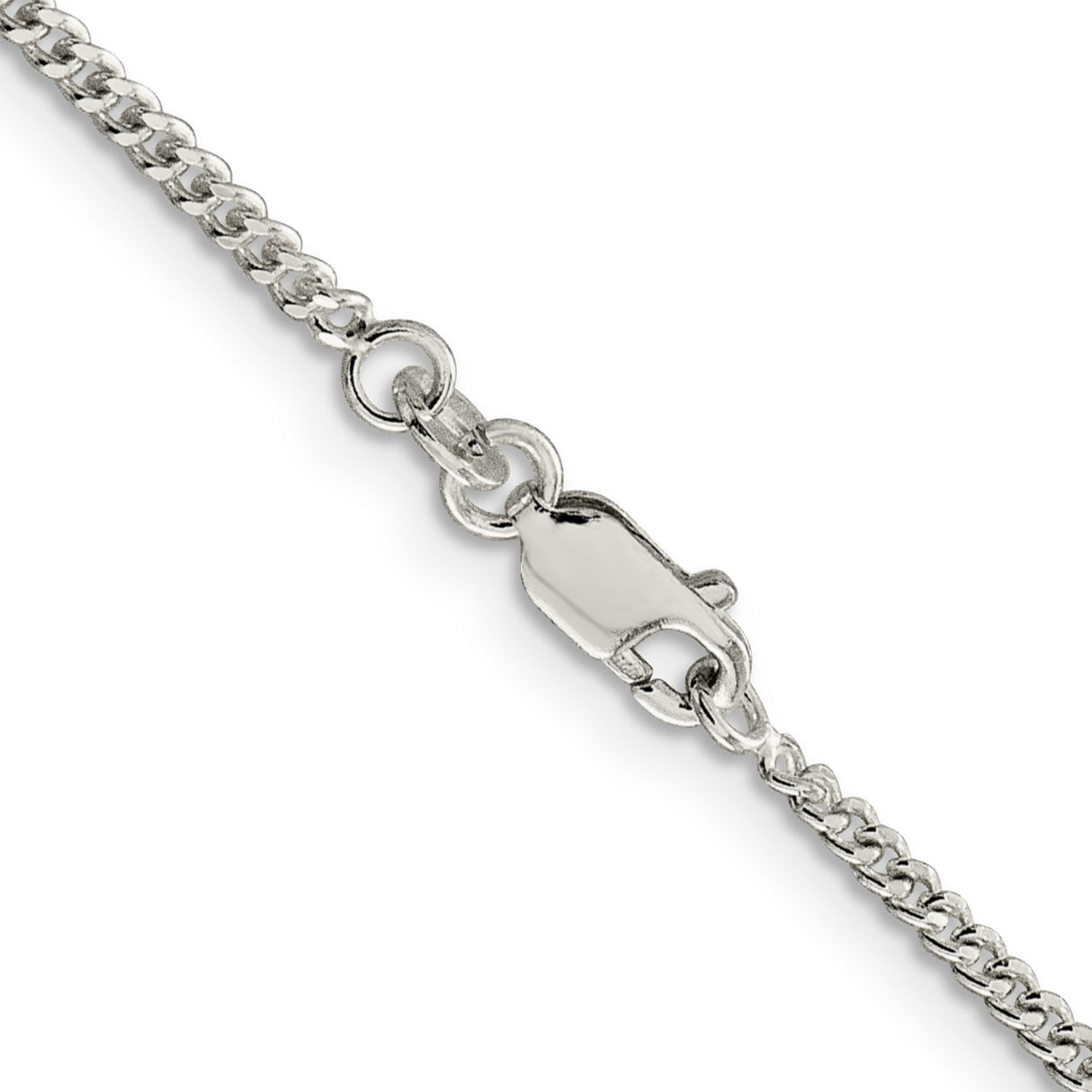 925 White Gold 2 mm Curb Chain Necklace, Polished alternate angle