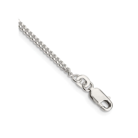 925 White Gold 2 mm Curb Chain Anklet, Polished shown for scale