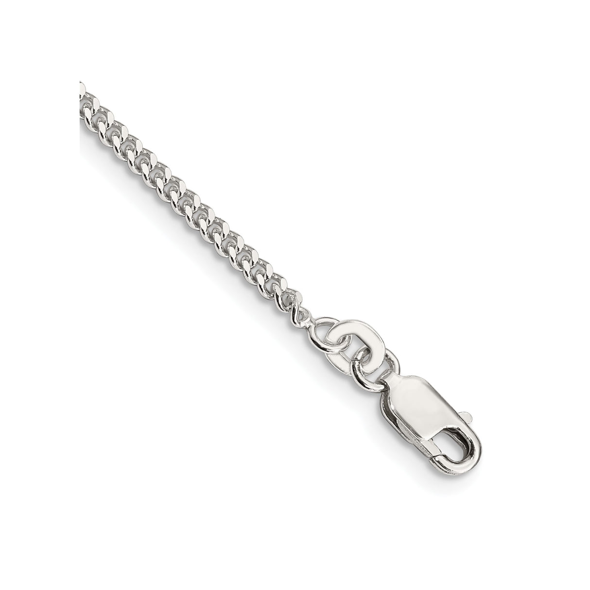 925 White Gold 2 mm Curb Chain Bracelet, Polished shown for scale