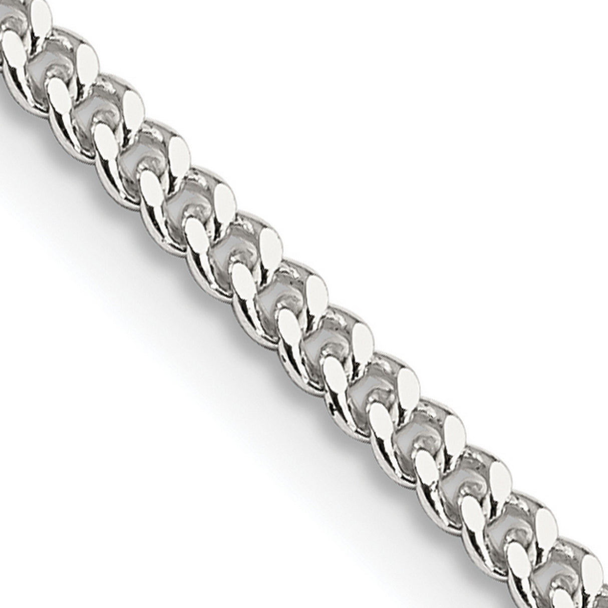 925 White Gold 2 mm Curb Chain Necklace, Polished detail view