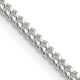 925 White Gold 2 mm Curb Chain Necklace, Polished detail view