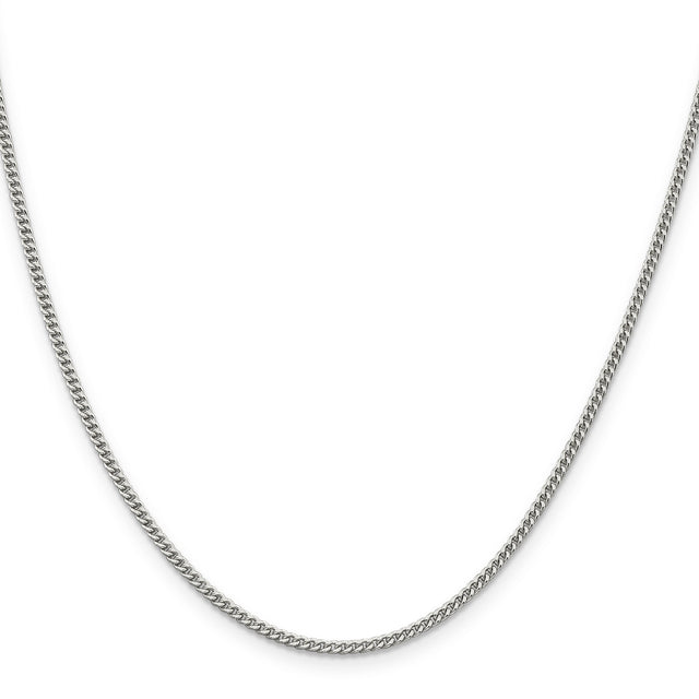 925 White Gold 2 mm Curb Chain Necklace, Polished