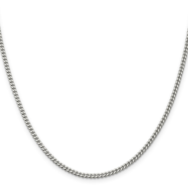 925 White Gold 3 mm Curb Chain Necklace, Polished