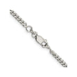 925 White Gold 3 mm Curb Chain Anklet, Polished