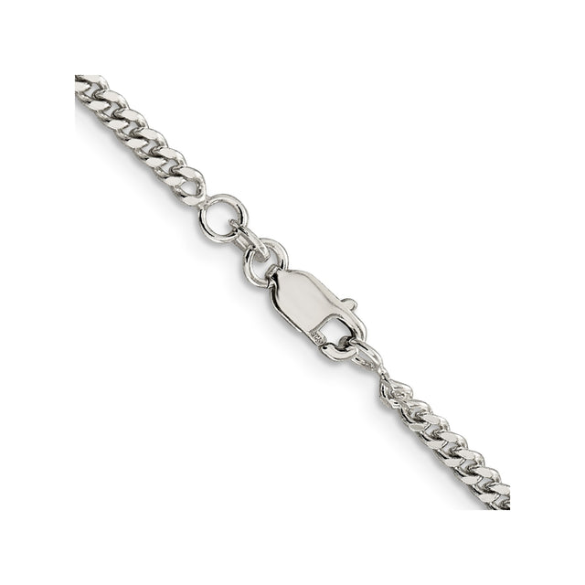 925 White Gold 3 mm Curb Chain Bracelet, Polished