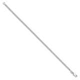 925 White Gold 3 mm Curb Chain Anklet, Polished detail view