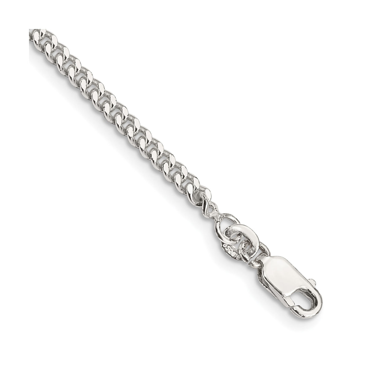 925 White Gold 3 mm Curb Chain Anklet, Polished shown for scale
