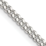 925 White Gold 3 mm Curb Chain Necklace, Polished detail view