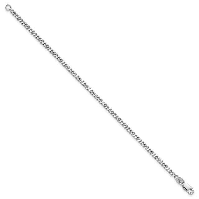 925 White Gold 3 mm Curb Chain Bracelet, Polished