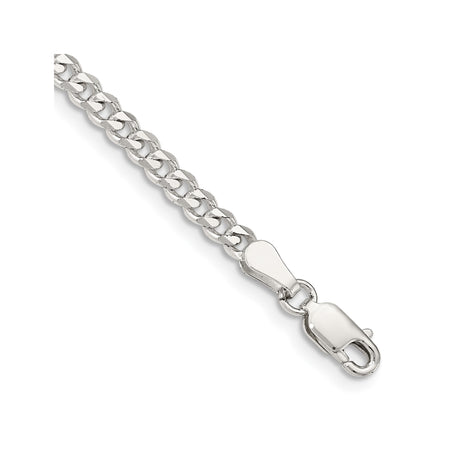 925 White Gold 3.5 mm Curb Chain Bracelet, Polished shown for scale