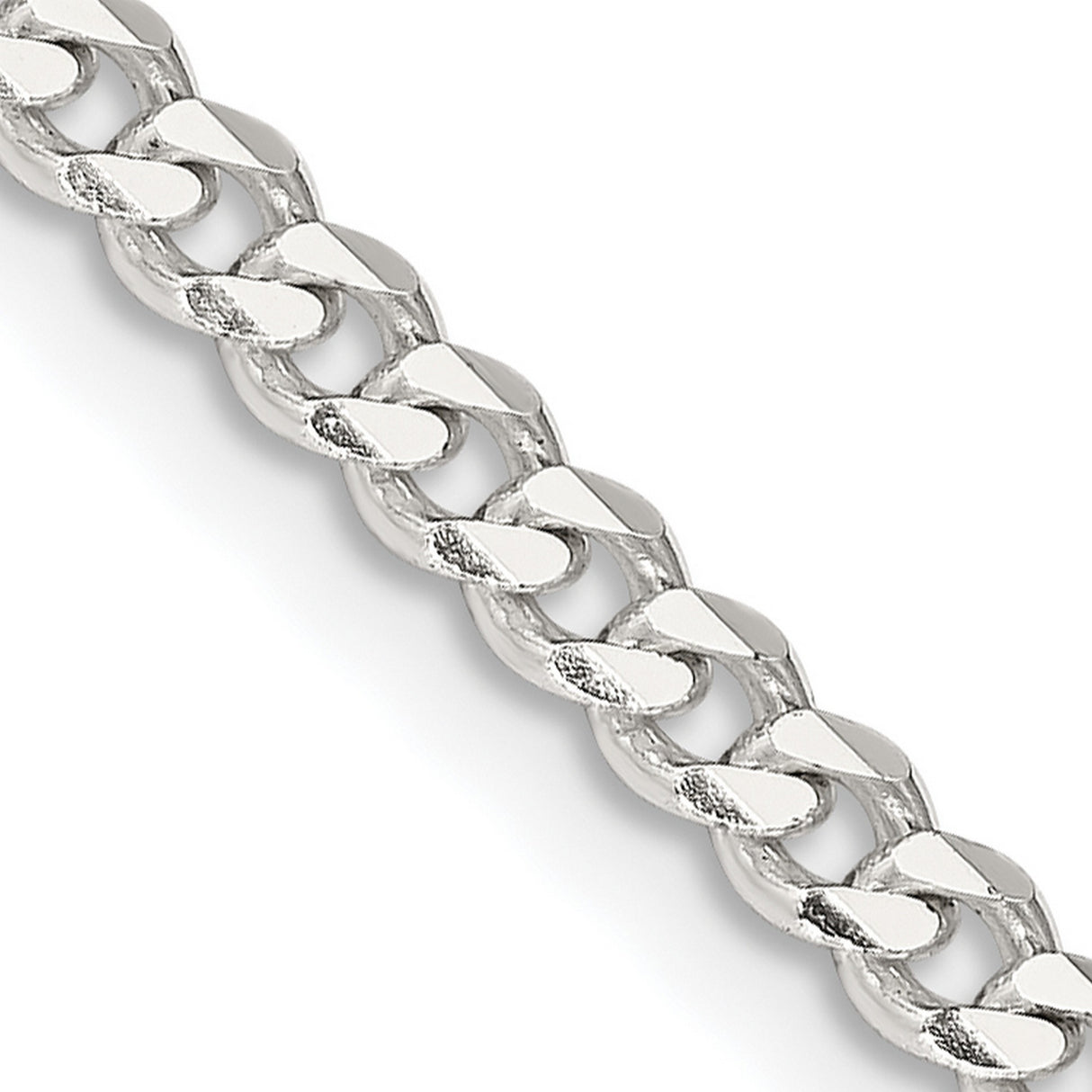 925 White Gold 3.5 mm Curb Chain Necklace, Polished detail view