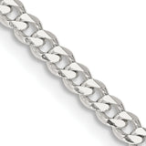 925 White Gold 3.5 mm Curb Chain Necklace, Polished detail view