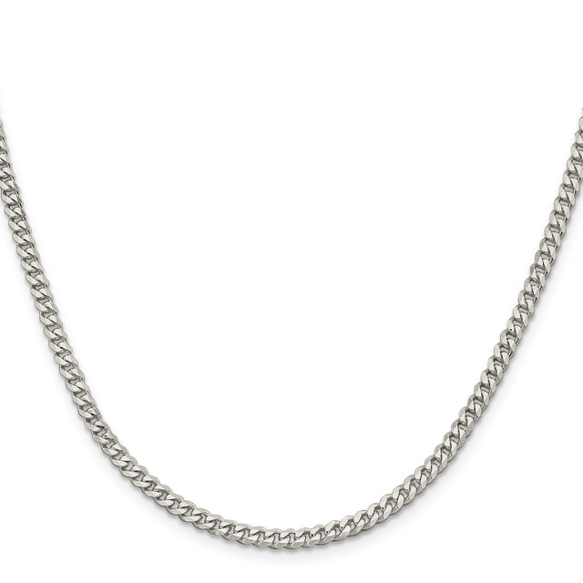 925 White Gold 3.5 mm Curb Chain Necklace, Polished