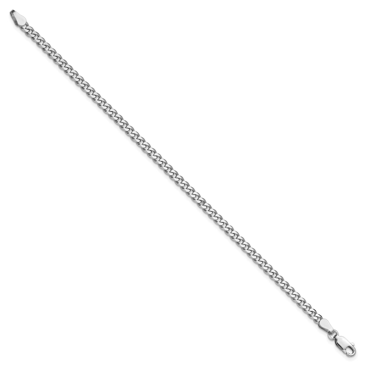925 White Gold 3.5 mm Curb Chain Bracelet, Polished