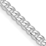 925 White Gold 3.5 mm Curb Chain Necklace, Polished detail view