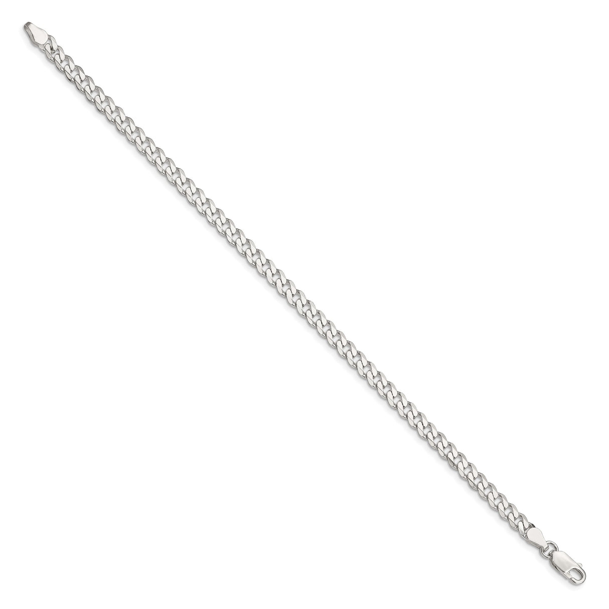 925 White Gold 4.5 mm Curb Chain Anklet, Polished