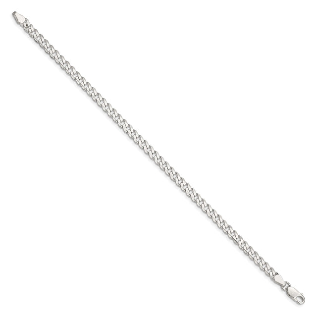 925 White Gold 4.5 mm Curb Chain Anklet, Polished
