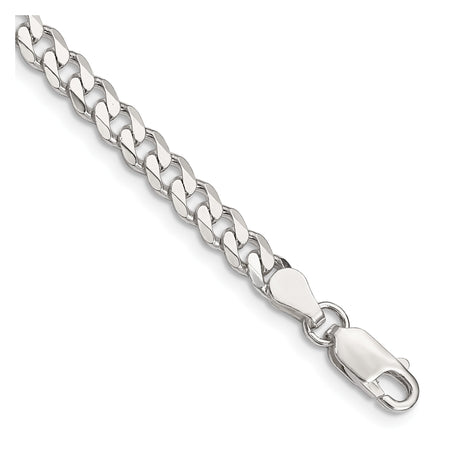 925 White Gold 4.5 mm Curb Chain Bracelet, Polished shown for scale