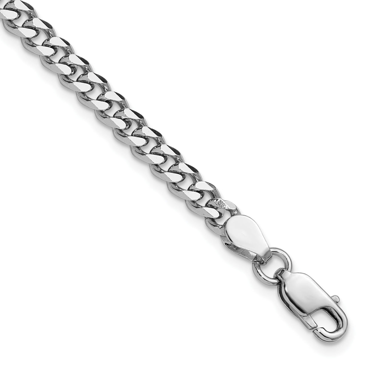 925 White Gold 4.5 mm Curb Chain Bracelet, Polished detail view