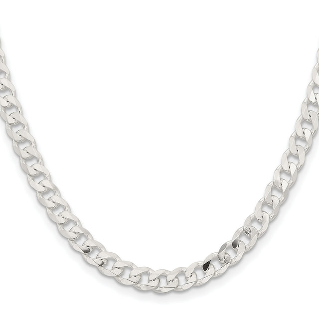 925 White Gold 5.7 mm Curb Chain Necklace, Polished