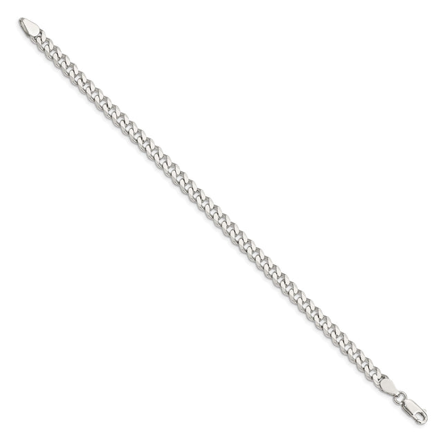 925 White Gold 5.7 mm Curb Chain Anklet, Polished