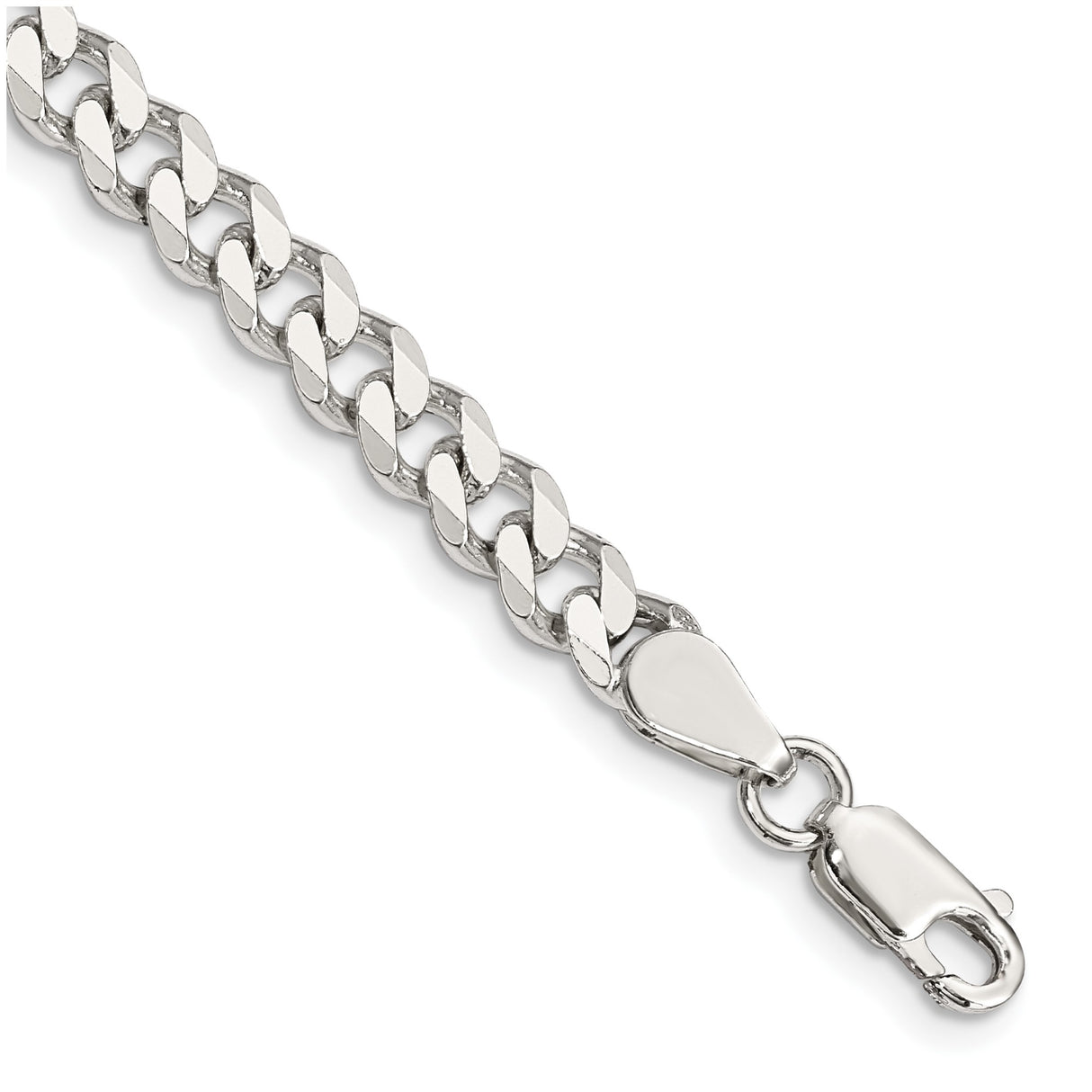 925 White Gold 5.7 mm Curb Chain Anklet, Polished shown for scale