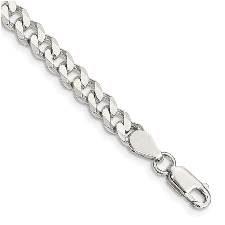 925 White Gold 5.7 mm Curb Chain Bracelet, Polished shown for scale