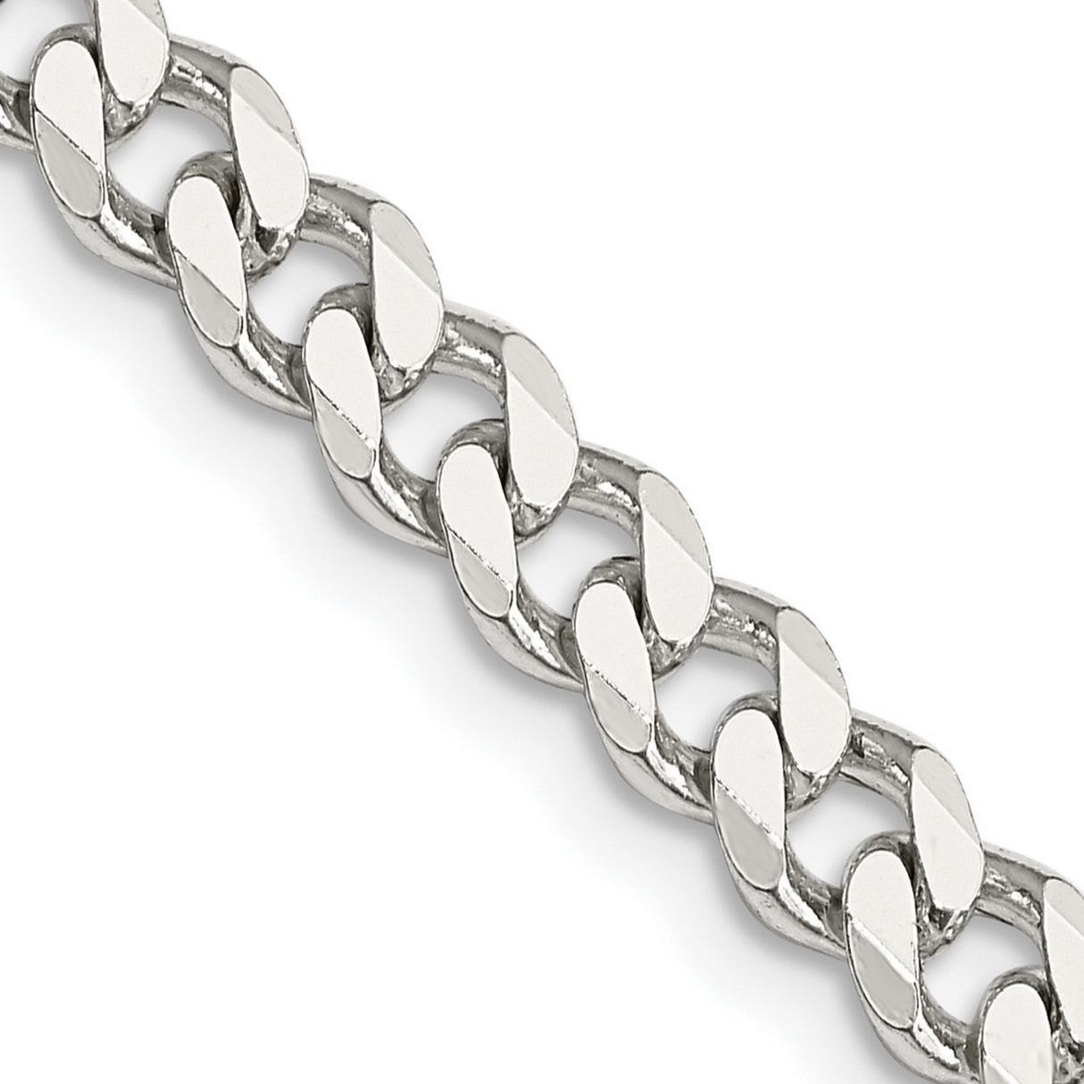 925 White Gold 5.7 mm Curb Chain Necklace, Polished detail view