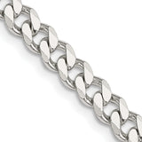 925 White Gold 5.7 mm Curb Chain Necklace, Polished detail view