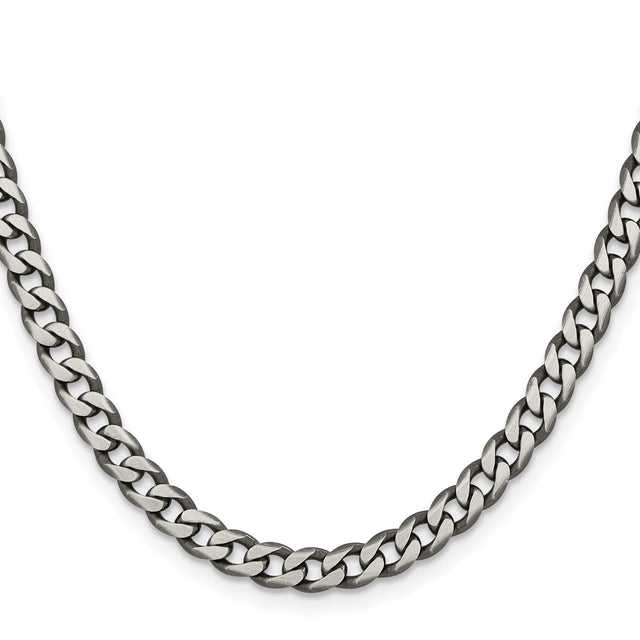 925 White Gold 6 mm Curb Chain Necklace, Solid
