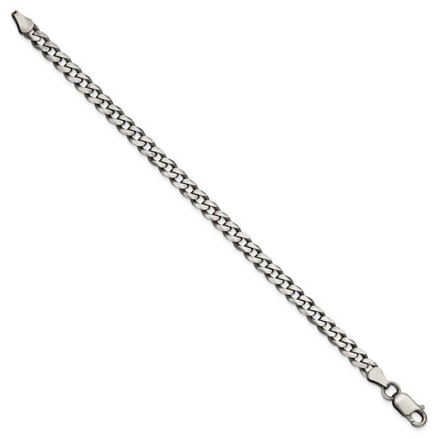 925 White Gold 6 mm Curb Chain Anklet, Solid