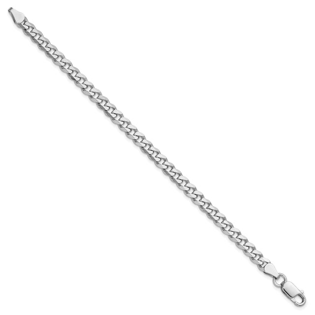 925 White Gold 5.7 mm Curb Chain Anklet, Polished