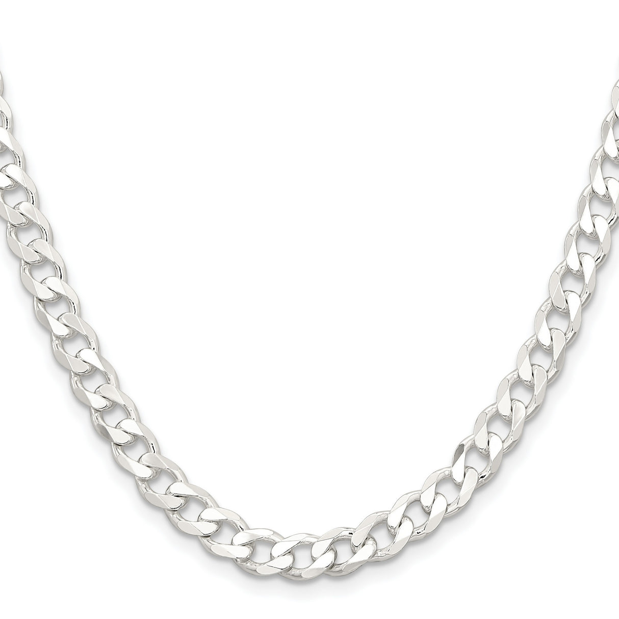 925 White Gold 6.5 mm Curb Chain Necklace, Polished