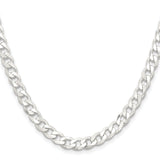 925 White Gold 6.5 mm Curb Chain Necklace, Polished
