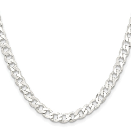 925 White Gold 6.5 mm Curb Chain Necklace, Polished